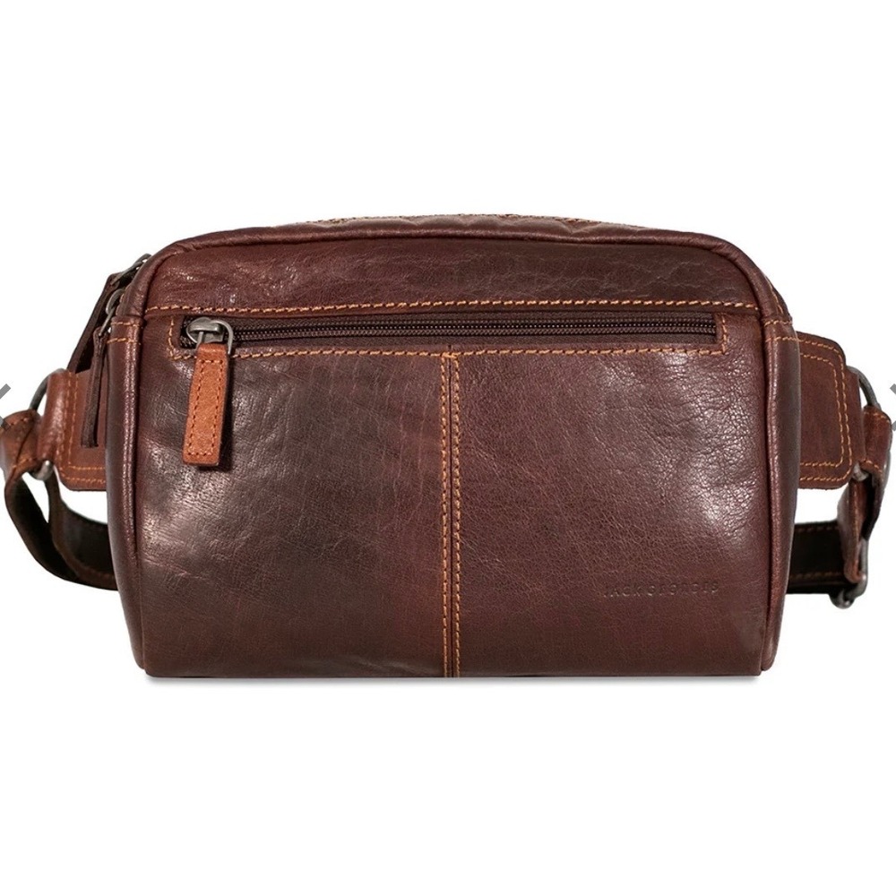 Jack Georges Large Travel Belt Bag  Leather Fanny Pack Brown 7109 One Size